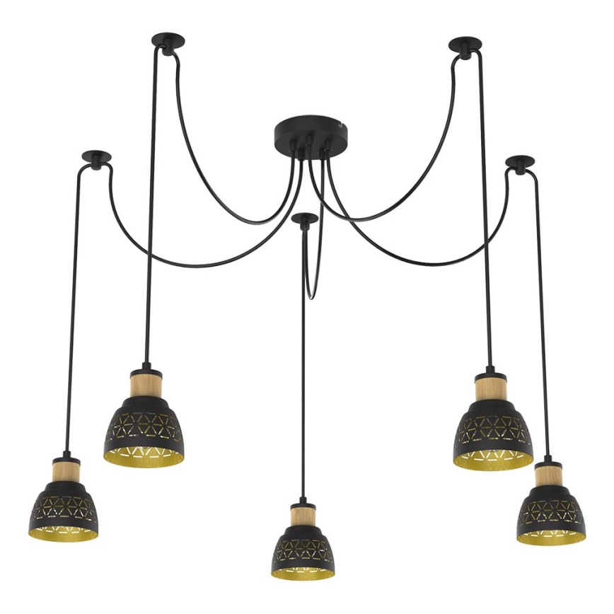 Prezent 27525 - Hanglamp aan een koord MESCALA 5xE14/40W/230V spin zwart/rubberen boom