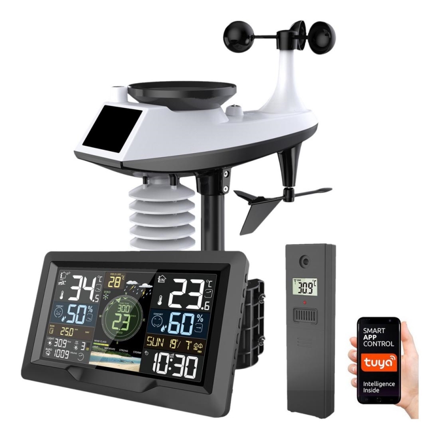 Professioneel weerstation met kleurenscherm LCD 5V/2xAA + 3xAA + 2xAA Wi-Fi Tuya