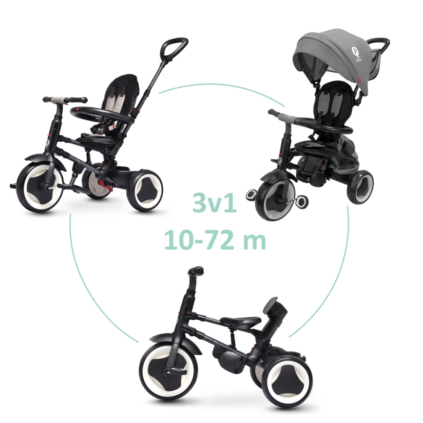 QPlay - 3-in-1 kinderdriewieler RITO EVA PLUS grijs