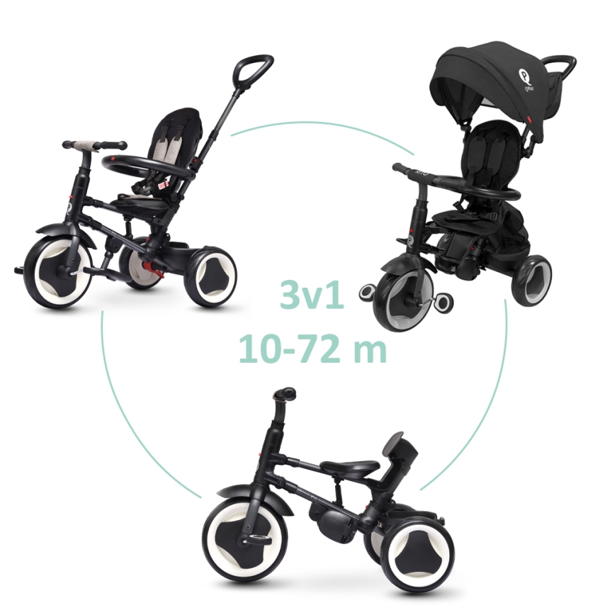 QPlay - 3-in-1 kinderdriewieler RITO EVA PLUS zwart