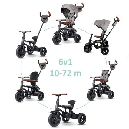 QPlay - 6-in-1 kinderdriewieler RITO DELUXE, grijs