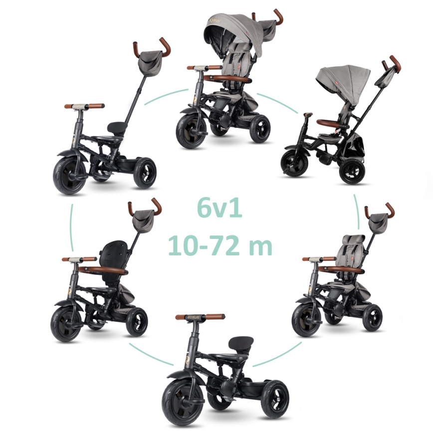 QPlay - 6-in-1 kinderdriewieler RITO DELUXE, grijs