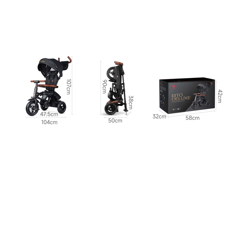QPlay - 6-in-1 kinderdriewieler RITO DELUXE, grijs