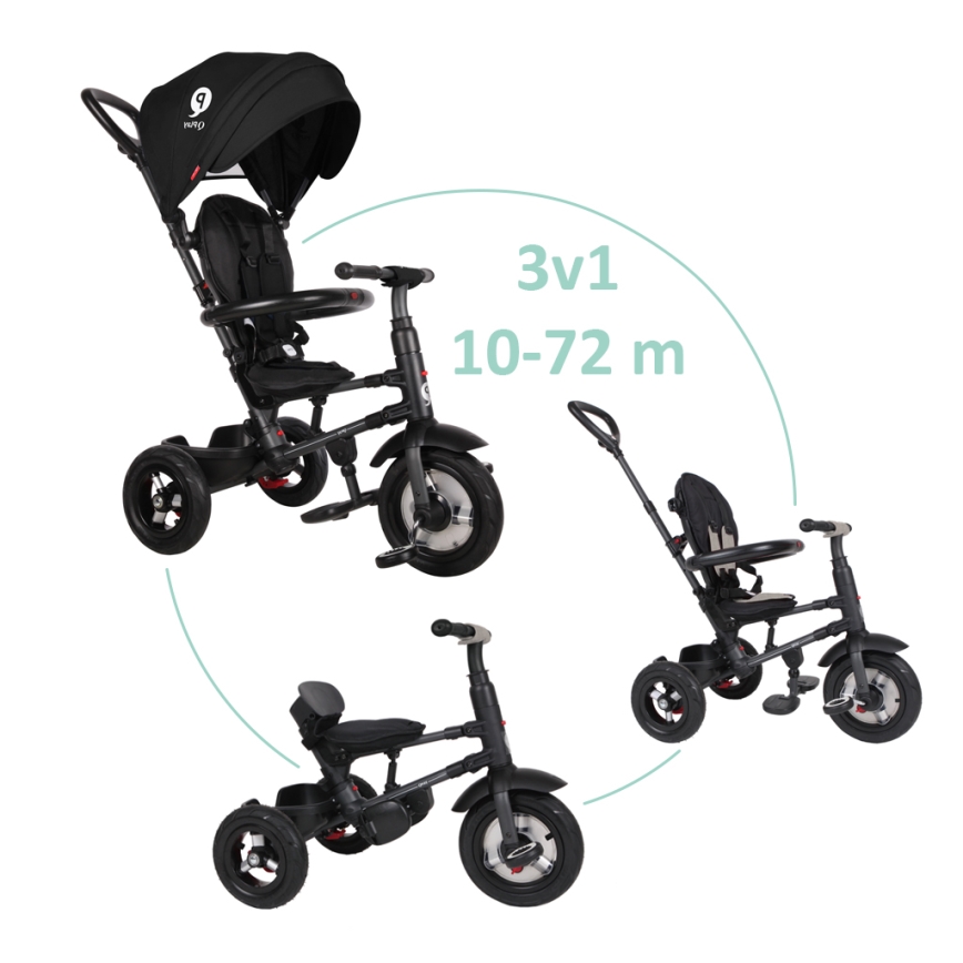 QPlay - Driewieler voor kinderen 3in1 RITO AIR zwart