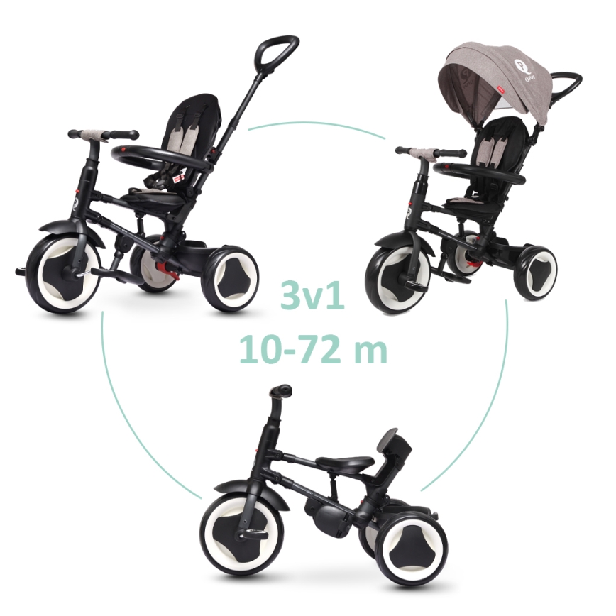 QPlay - Driewieler voor kinderen 3in1 RITO EVO grijs
