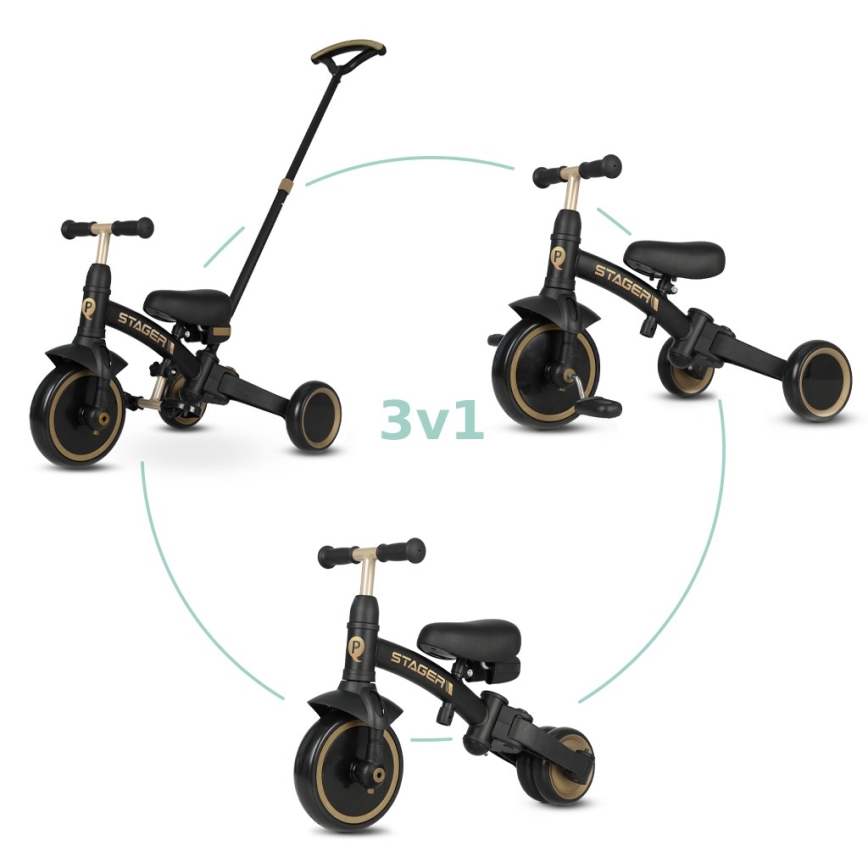 QPlay - Kinderdriewieler 3-in-1 STAGER zwart