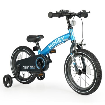 QPlay - Kinderfiets 14" MINIBY 3in1 blauw