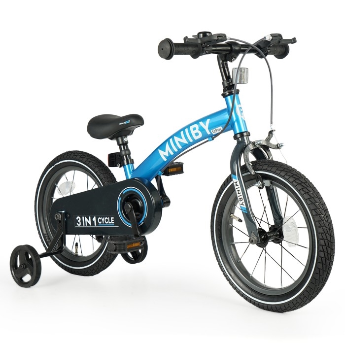 QPlay - Kinderfiets 14" MINIBY 3in1 blauw