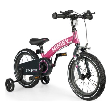 QPlay - Kinderfiets 14" MINIBY 3in1 roze