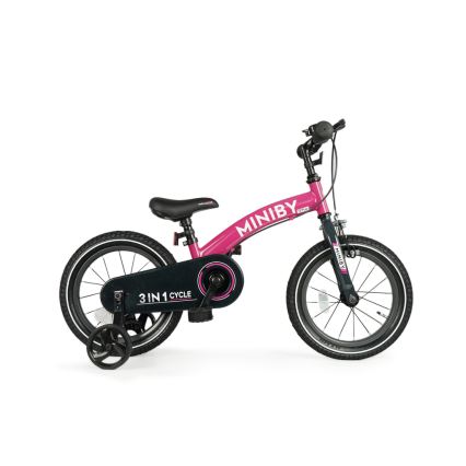 QPlay - Kinderfiets 14" MINIBY 3in1 roze