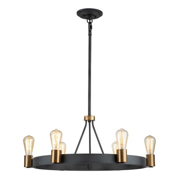 Quintiesse - Hanglamp met stang SILAS 6xE27/60W/230V Ø 72,3 cm zwart/goud