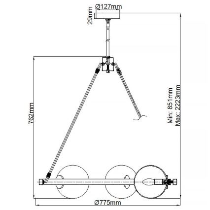 Quintiesse - Kroonluchter aan stang HARPER 5xE14/60W/230V pr. 77,5 cm glanzend chroom/rookglas