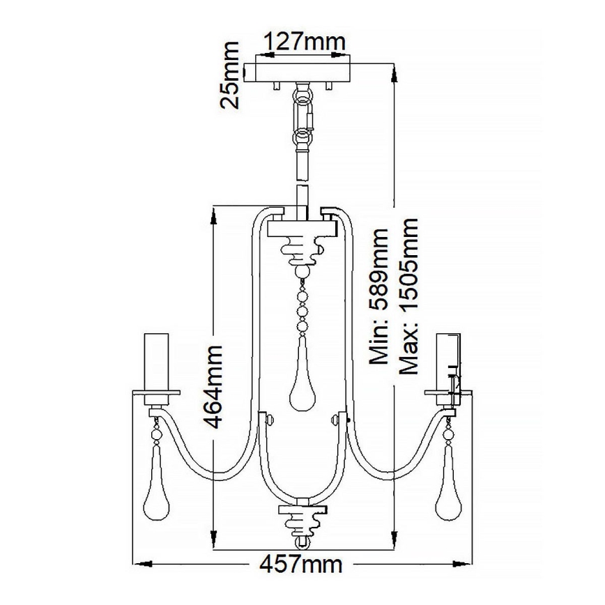 Quintiesse - Hanglamp aan stang KARLEE 3xE14/60W/230V Ø 45,7 cm mat chroom