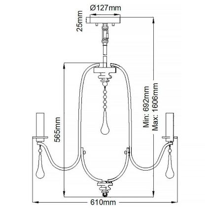 Quintiesse - Hanglamp KARLEE aan stang 5xE14/60W/230V Ø 61 cm mat chroom