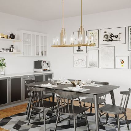 Quintiesse - Kroonluchter met stang KIMROSE 10xE14/40W/230V goudkleurig