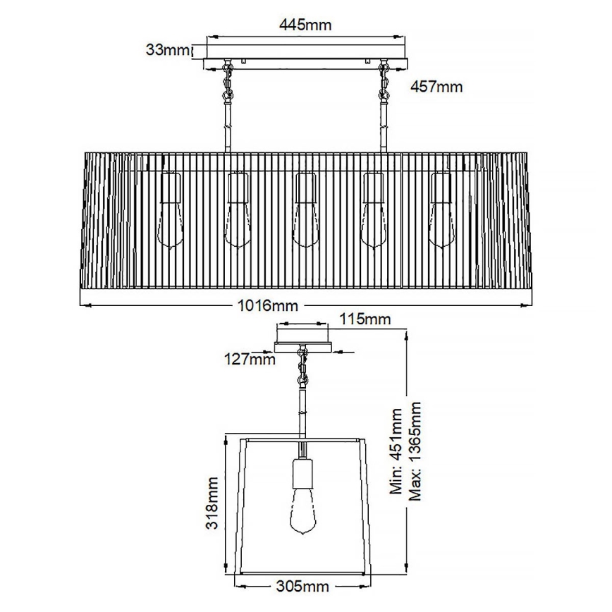 Quintiesse - Hanglamp met staaf LINARA 5xE27/60W/230V zwart/goud