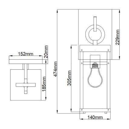 Quintiesse - Buitenwandlamp PORTER M 1xE27/60W/230V IP44 zwart