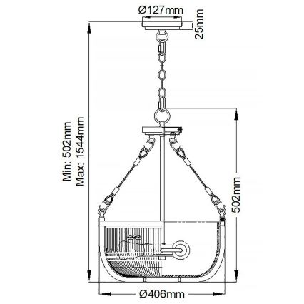 Quintiesse - Kroonluchter met ketting ROUX 3xE27/60W/230V Ø 40,6 cm goudkleurig
