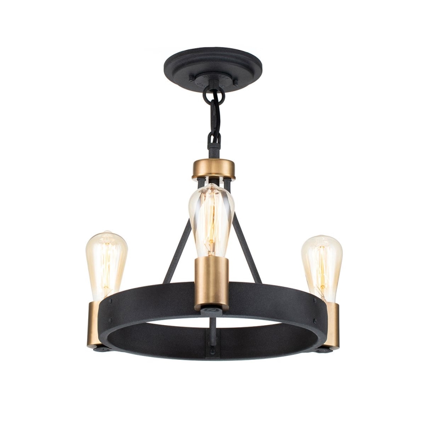 Quintiesse - Hanglamp met stang SILAS 3xE27/60W/230V Ø 42,2 cm zwart/goud