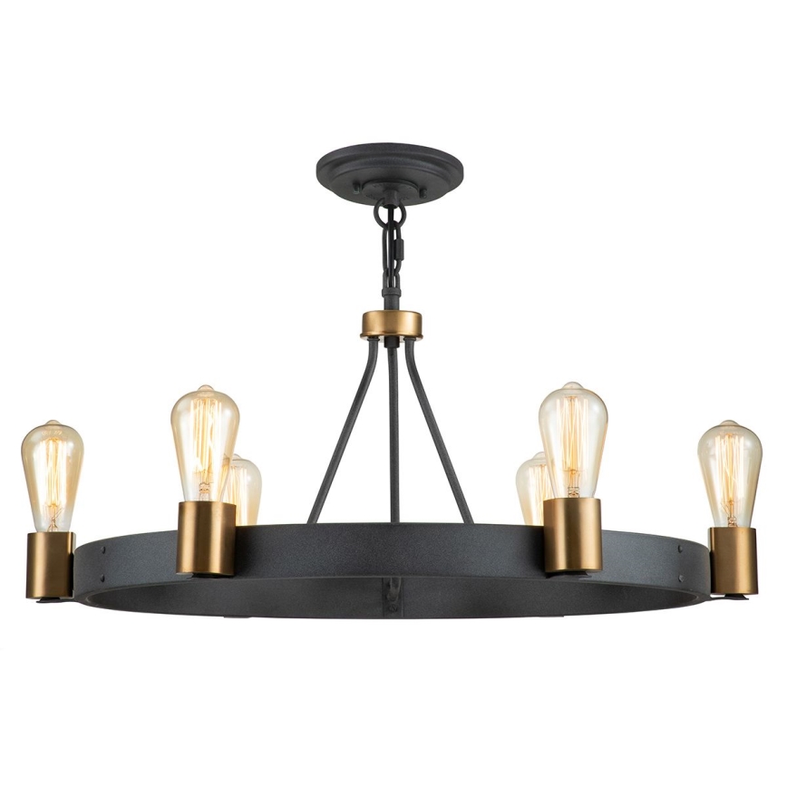 Quintiesse - Hanglamp met stang SILAS 6xE27/60W/230V Ø 72,3 cm zwart/goud