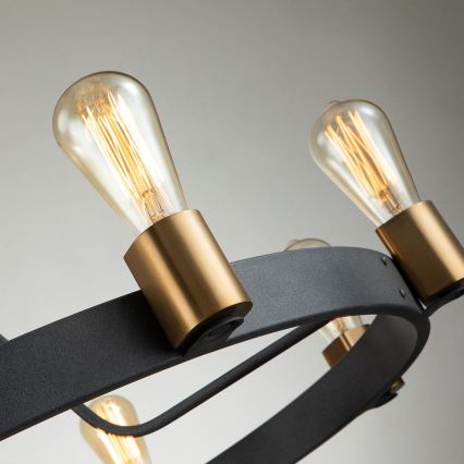 Quintiesse - Hanglamp SILAS op staaf 8xE27/60W/230V Ø 82,9 cm zwart/goud