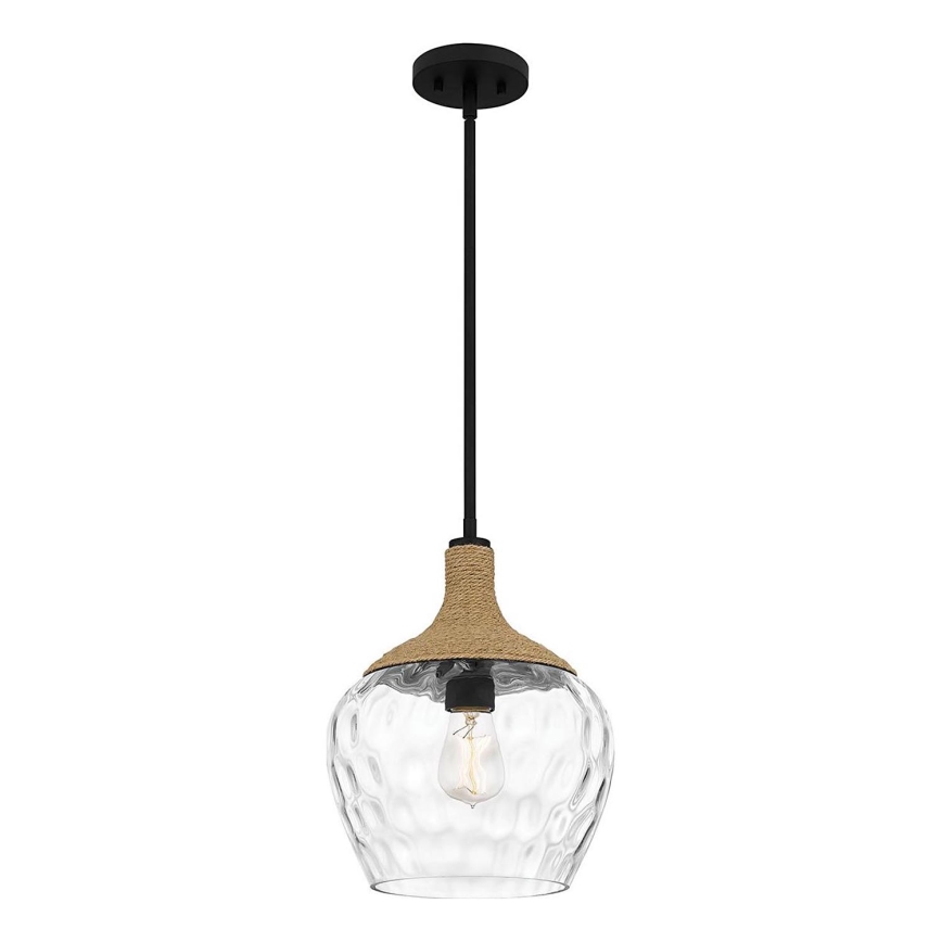 Quoizel - Hanglamp met vaste pendel ROYER 1xE27/60W/230V diameter 30,2 cm doorzichtig/zwart/beige