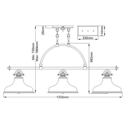 Quoizel - Hanglamp aan een ketting EMERY 3xE27/100W/230V messing