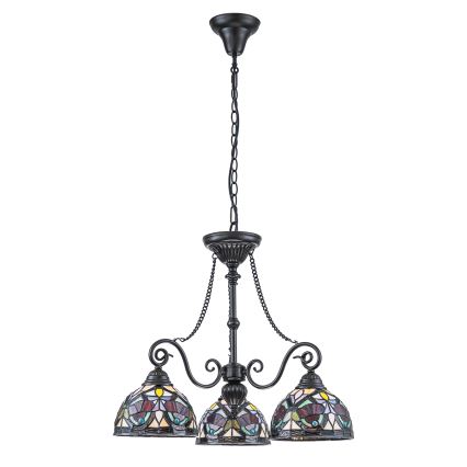Quoizel - Tiffany-kroonluchter aan ketting LARISSA 3xE27/60W/230V Ø 63,6 cm