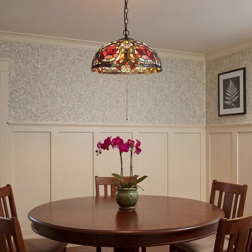 Quoizel - Tiffany-kroonluchter LARISSA met ketting, 3xE27/60W/230V, Ø 38,5 cm