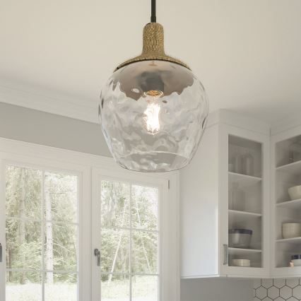 Quoizel - Hanglamp met vaste pendel ROYER 1xE27/60W/230V diameter 30,2 cm doorzichtig/zwart/beige