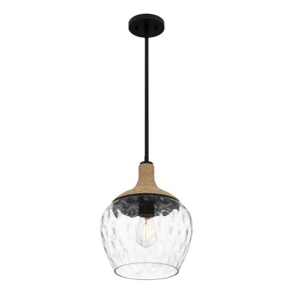 Quoizel - Hanglamp met vaste pendel ROYER 1xE27/60W/230V diameter 30,2 cm doorzichtig/zwart/beige