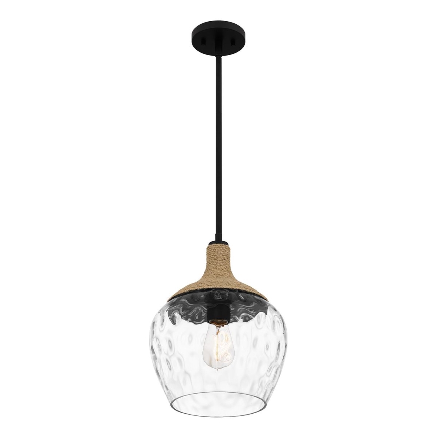 Quoizel - Hanglamp met vaste pendel ROYER 1xE27/60W/230V diameter 30,2 cm doorzichtig/zwart/beige