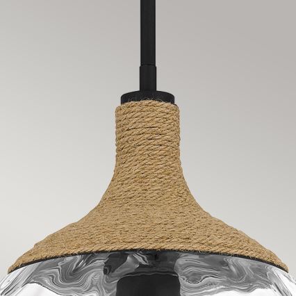 Quoizel - Hanglamp met vaste pendel ROYER 1xE27/60W/230V diameter 30,2 cm doorzichtig/zwart/beige