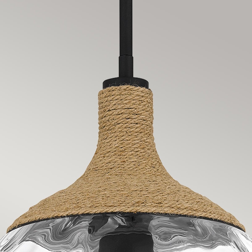 Quoizel - Hanglamp met vaste pendel ROYER 1xE27/60W/230V diameter 30,2 cm doorzichtig/zwart/beige