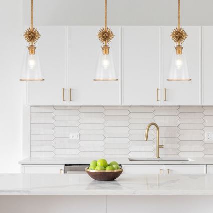 Quoizel - Hanglamp met vaste pendel STARING 1xE27/40W/230V diameter 18,4 cm goud/patina/doorzichtig