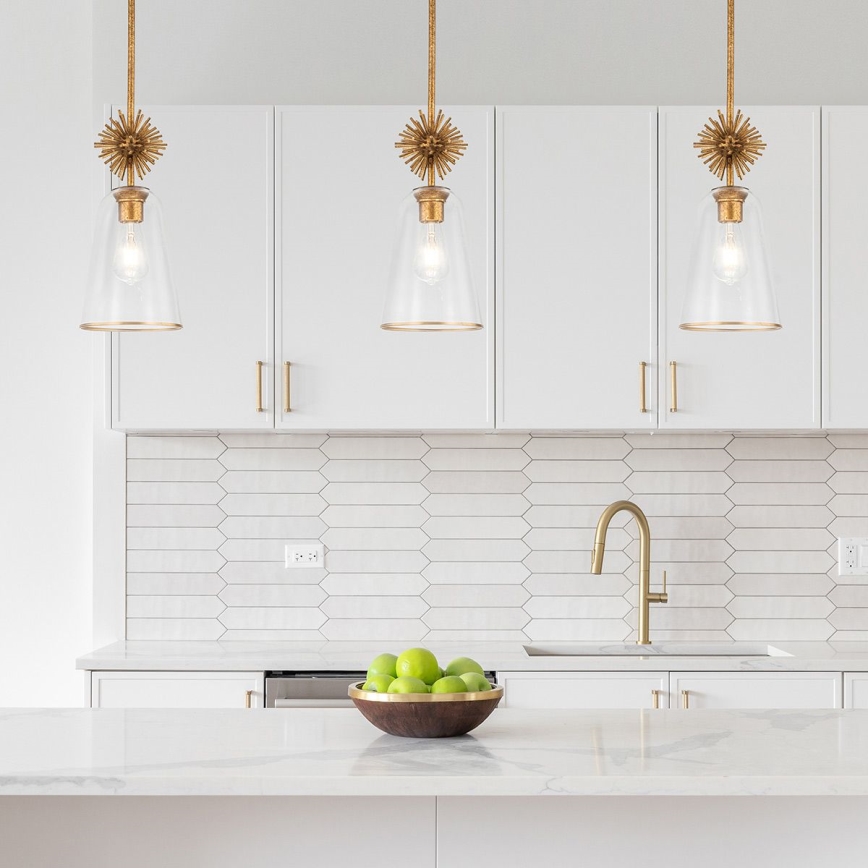Quoizel - Hanglamp met vaste pendel STARING 1xE27/40W/230V diameter 18,4 cm goud/patina/doorzichtig