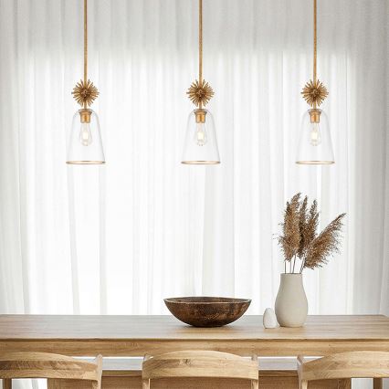 Quoizel - Hanglamp met vaste pendel STARING 1xE27/40W/230V diameter 18,4 cm goud/patina/doorzichtig