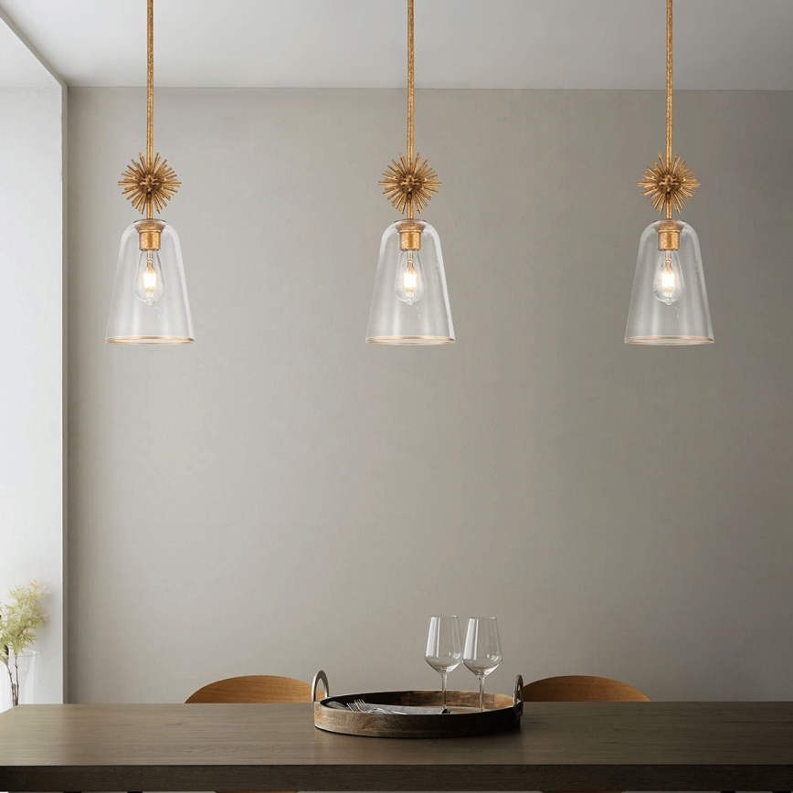 Quoizel - Hanglamp met vaste pendel STARING 1xE27/40W/230V diameter 18,4 cm goud/patina/doorzichtig