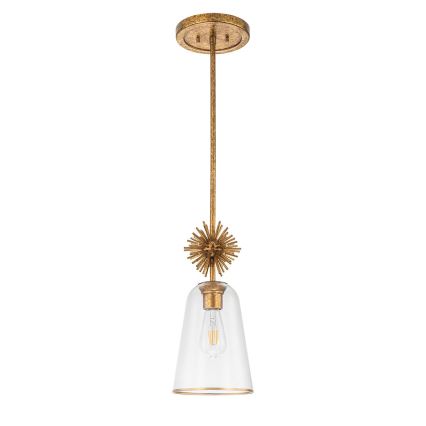 Quoizel - Hanglamp met vaste pendel STARING 1xE27/40W/230V diameter 18,4 cm goud/patina/doorzichtig