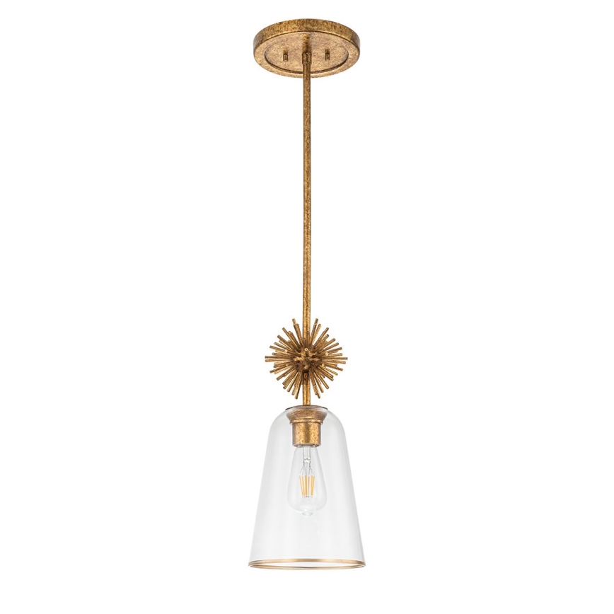 Quoizel - Hanglamp met vaste pendel STARING 1xE27/40W/230V diameter 18,4 cm goud/patina/doorzichtig