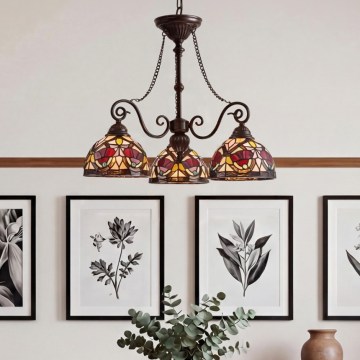 Quoizel - Tiffany-kroonluchter aan ketting LARISSA 3xE27/60W/230V Ø 63,6 cm