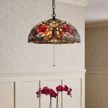 Quoizel - Tiffany-kroonluchter LARISSA met ketting, 3xE27/60W/230V, Ø 38,5 cm