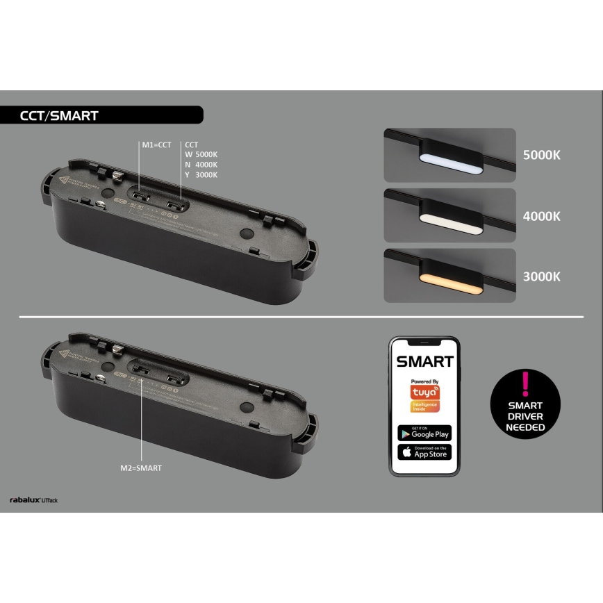 Rabalux - Dimbare LED hanglamp aan een koord voor 1-fase railsysteem LED/5W/24V 2700-5500K Wi-Fi Tuya zwart