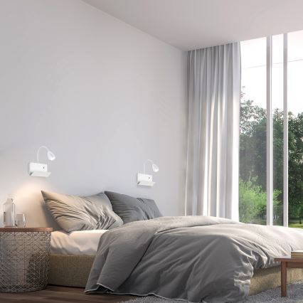 Rabalux - Wandlamp met plank en USB port 1xGU10/25W/230V wit