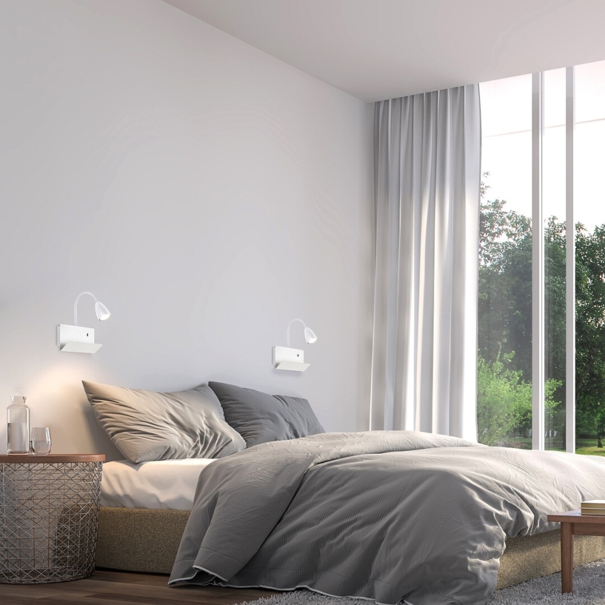 Rabalux - Wandlamp met plank en USB port 1xGU10/25W/230V wit