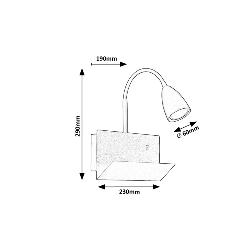Rabalux - Wandlamp met plank en USB port 1xGU10/25W/230V wit