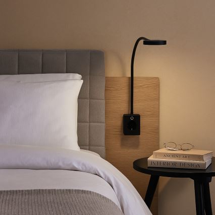 Rabalux - Dimbare zwarte LED-wandlamp LED/4W/230V met USB-poort voor in het stopcontact