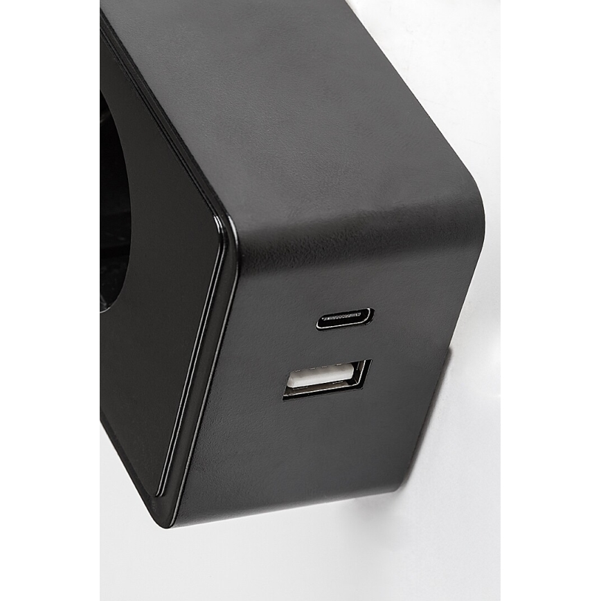 Rabalux - Dimbare zwarte LED-wandlamp LED/4W/230V met USB-poort voor in het stopcontact