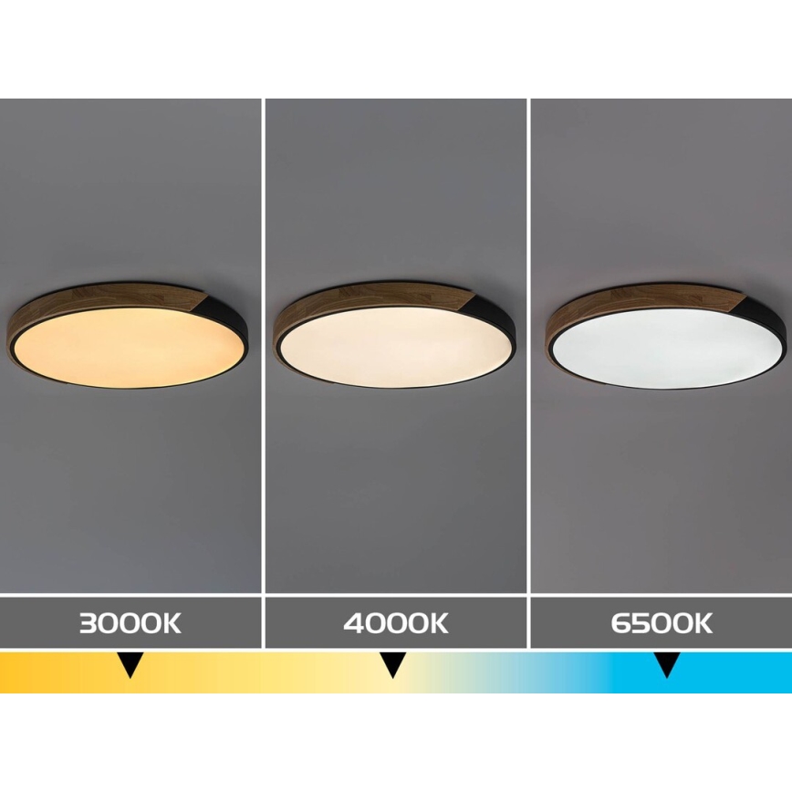Rabalux - LED-plafondlamp, 42W, 230V, 3000/4000/6500K, zwart/eiken, Ø 41 cm