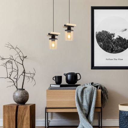 Rabalux - Hanglamp aan stang 1xE27/25W/230V dennenhout